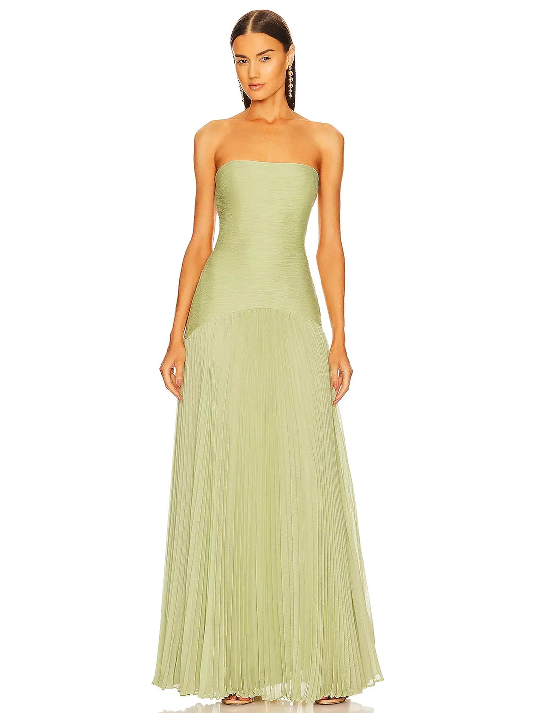 Nerida | Women's Strapless Pleated Maxi Dress - Green - Image 1
