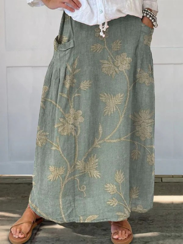 Octavia | Women's Floral Embroidered Maxi Skirt - Green - Image 1