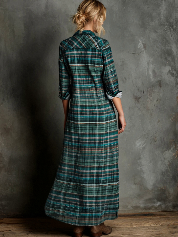 Octavia | Damen Maxikleid mit karierten langen Ärmeln - Grün - Bild 4