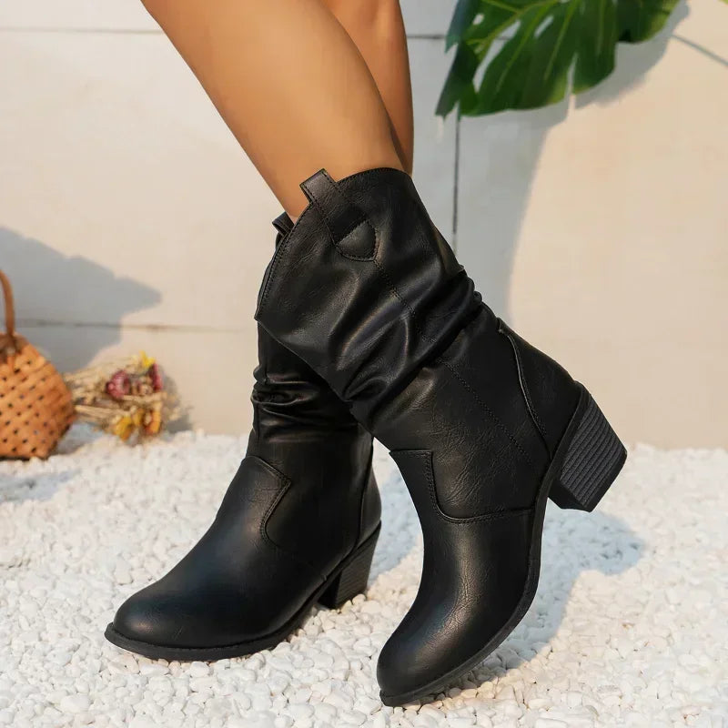 Odette | Women's Western Mid Calf Boots - Black - Image 1