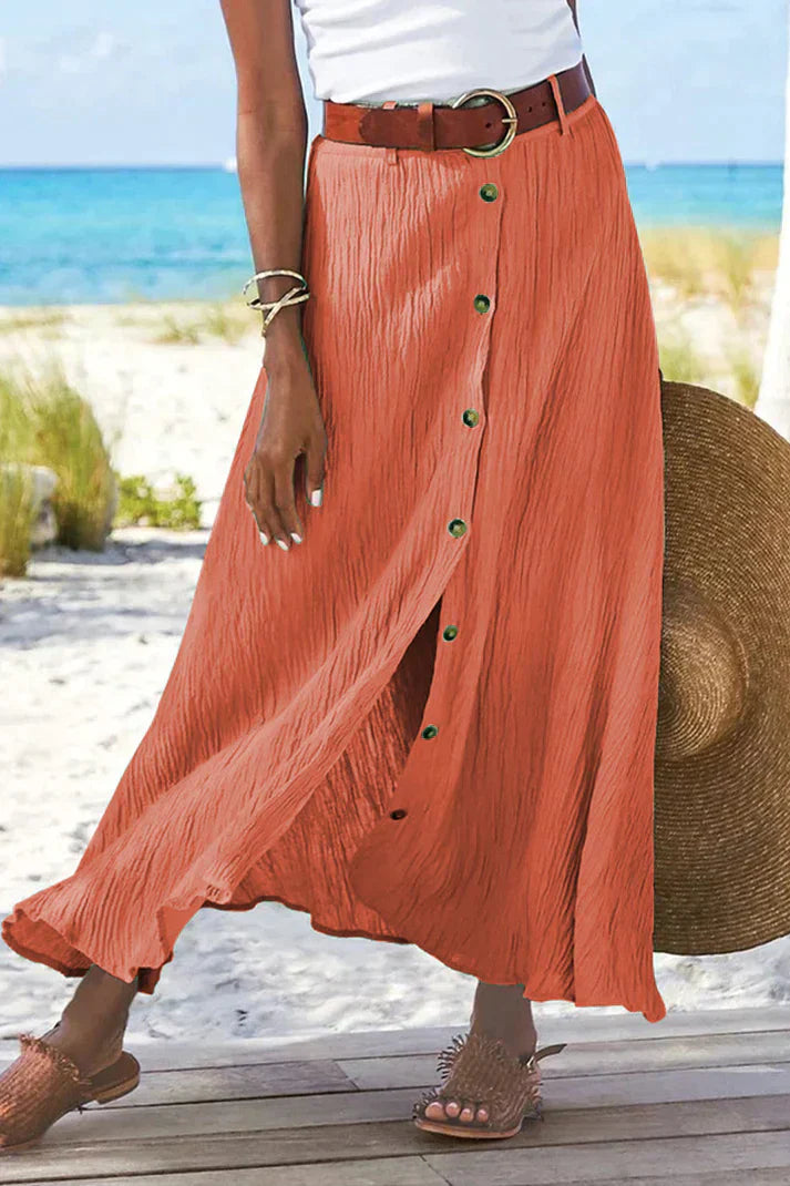 Ophelia | Women's Button Front Maxi Skirt High Waist - Orange - Image 1