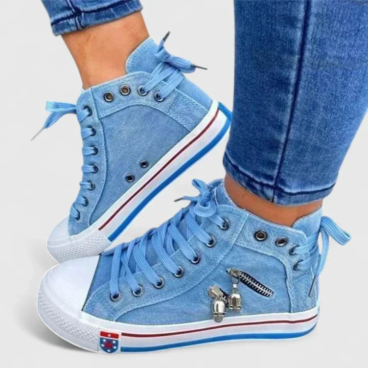Ophelia | Women's Lace-Up High Top Sneakers with Side Zip - Light Blue - Image 1