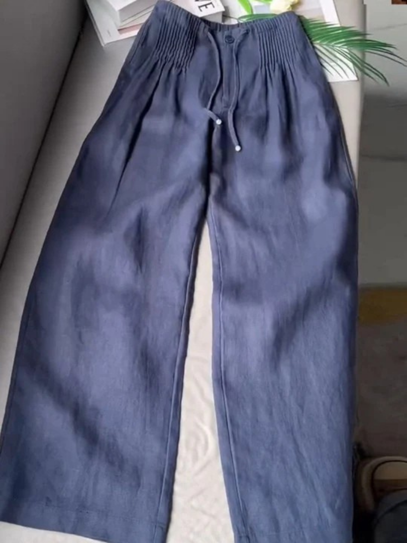 Ophelia | Women's Wide Leg Drawstring Trousers - Navy - Image 1