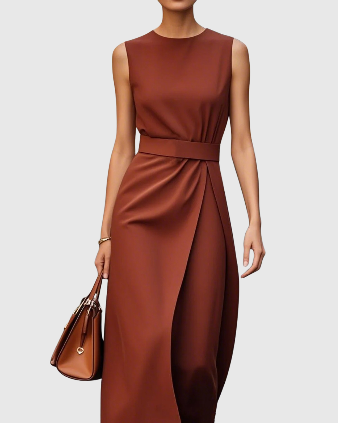 Ophira | Women's Sleeveless Twist Waist Midi Dress - Brown - Image 1