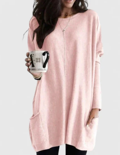 Orlaith | Women's Relaxed Fit Pocket Tunic Top - Pink - Image 1