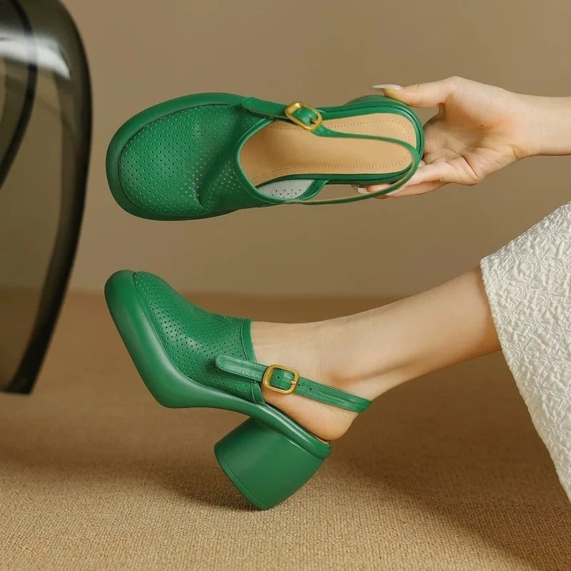 Ottoline | Women's Mary Jane Block Heel Shoes - Green - Image 1