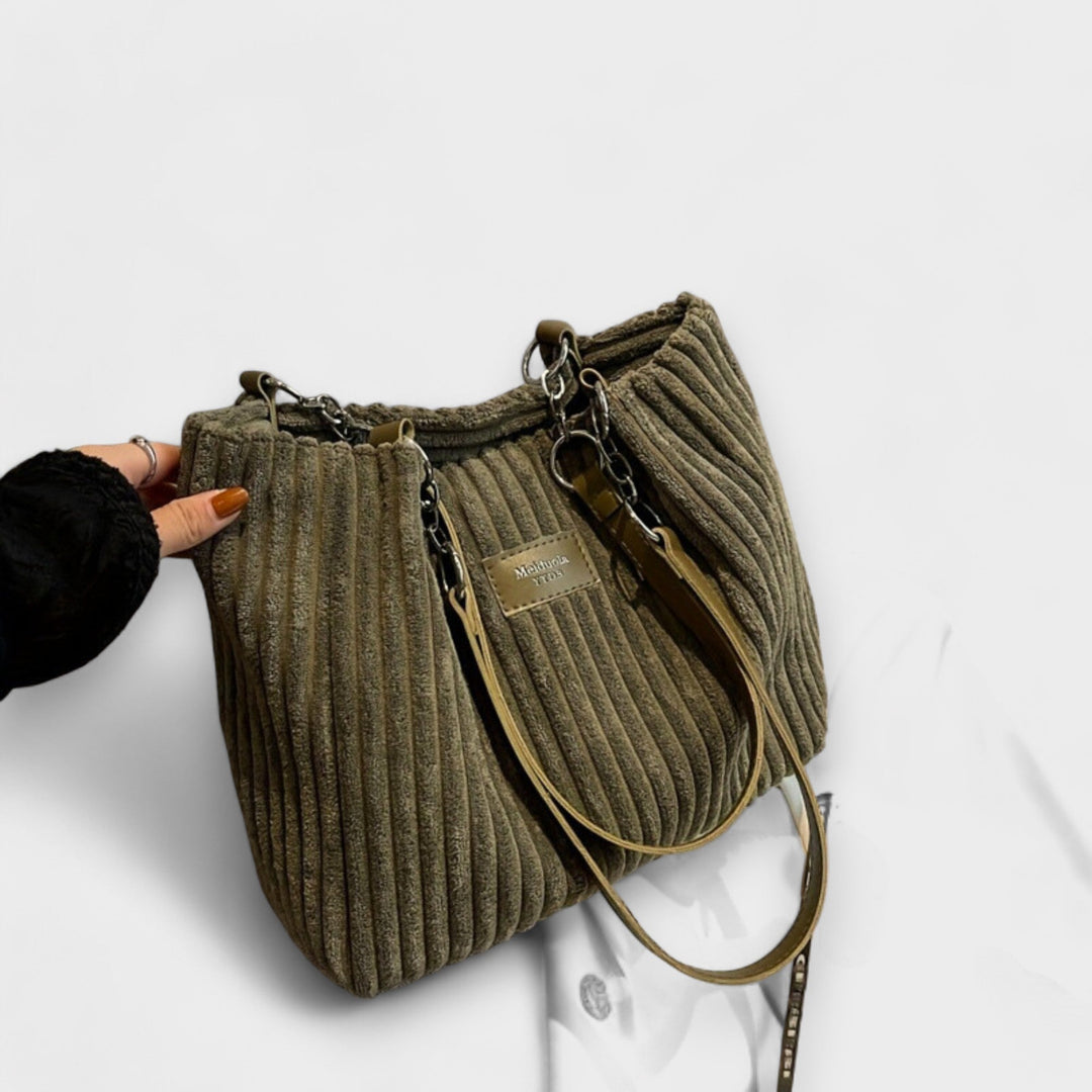 Penelope | Women's Quilted Chain Shoulder Bag - Khaki - Image 1