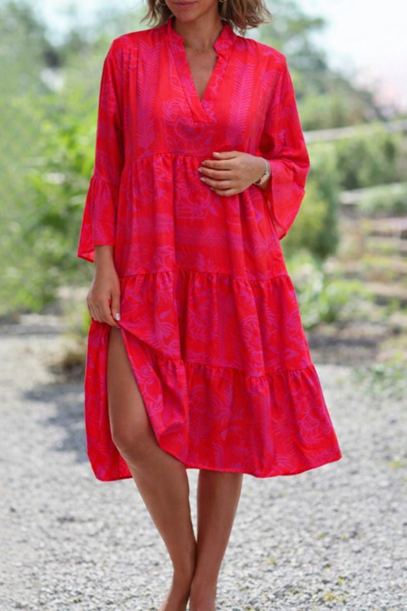 Peregrine | Women's V-Neck Red Midi Dress - Red - Image 1