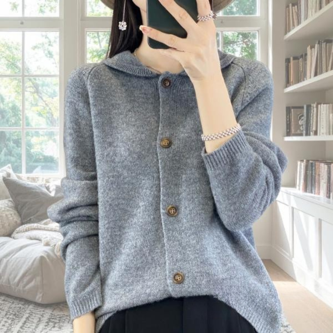 Persephone | Women's Button Front Long Sleeve Cardigan - Grey - Image 1