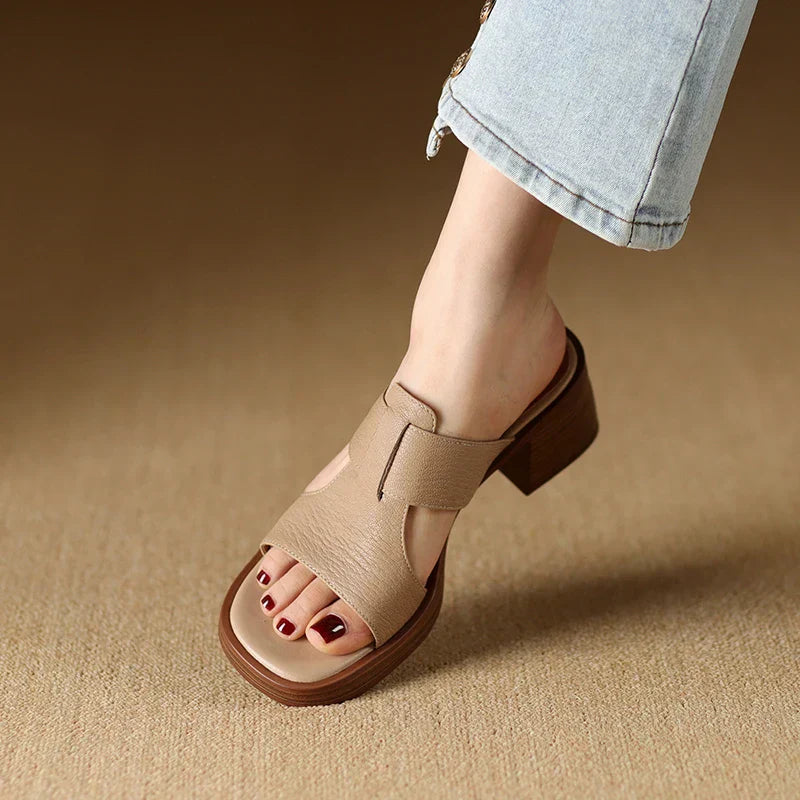 Petunia | Women's Strappy Block Heel Sandals - Beige - Image 1