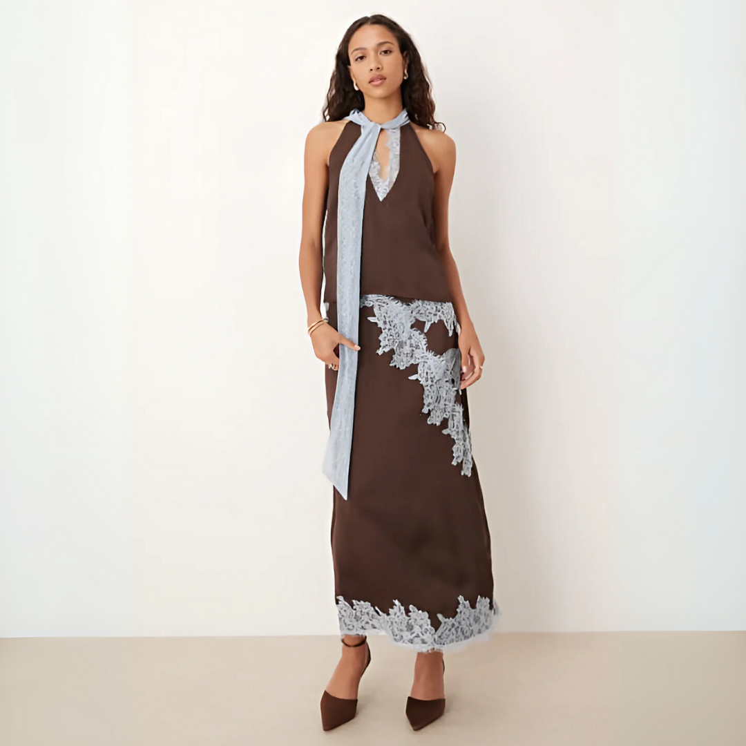 Phaedra | Women's Halter Neck Two Piece Set - Brown - Image 1