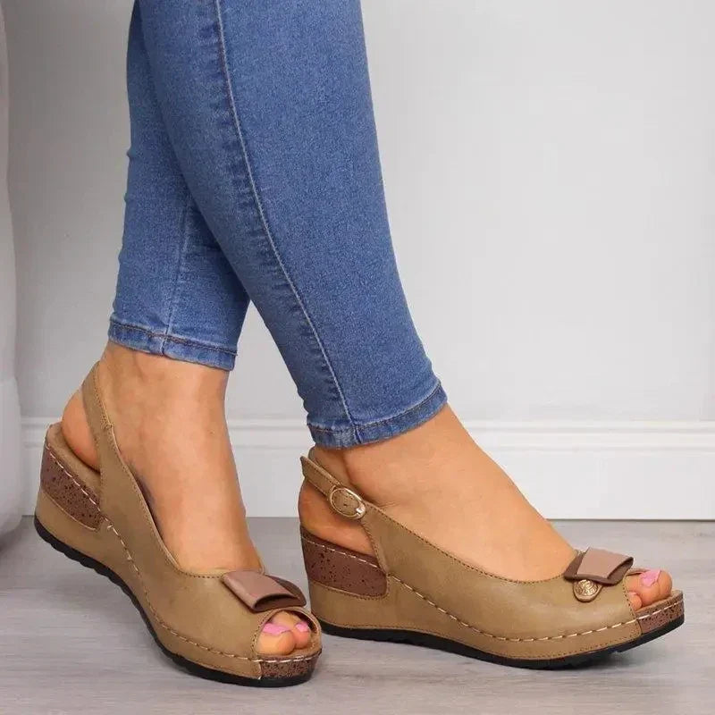 Philippa | Women's Orthopedic Slingback Platform Sandals - Beige - Image 1