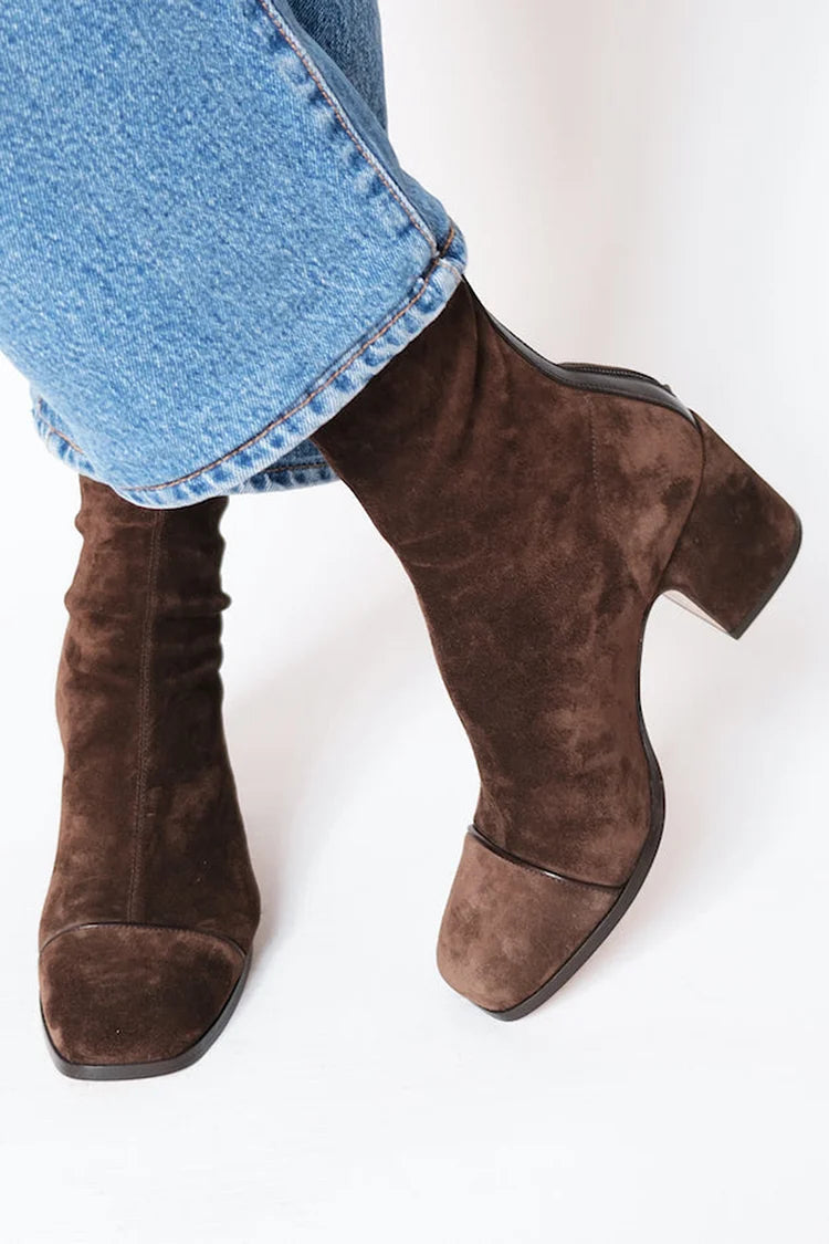 Portia | Women's Block Heel Ankle Boot with Square Toe - Dark Brown - Image 1