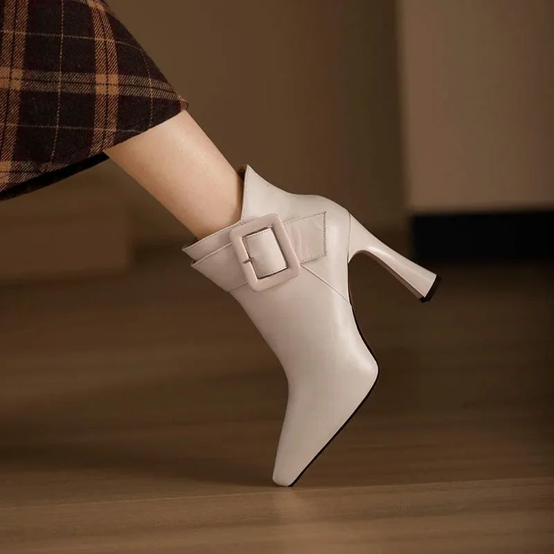 Portia | Women's Buckle Ankle Boots - Beige - Image 1