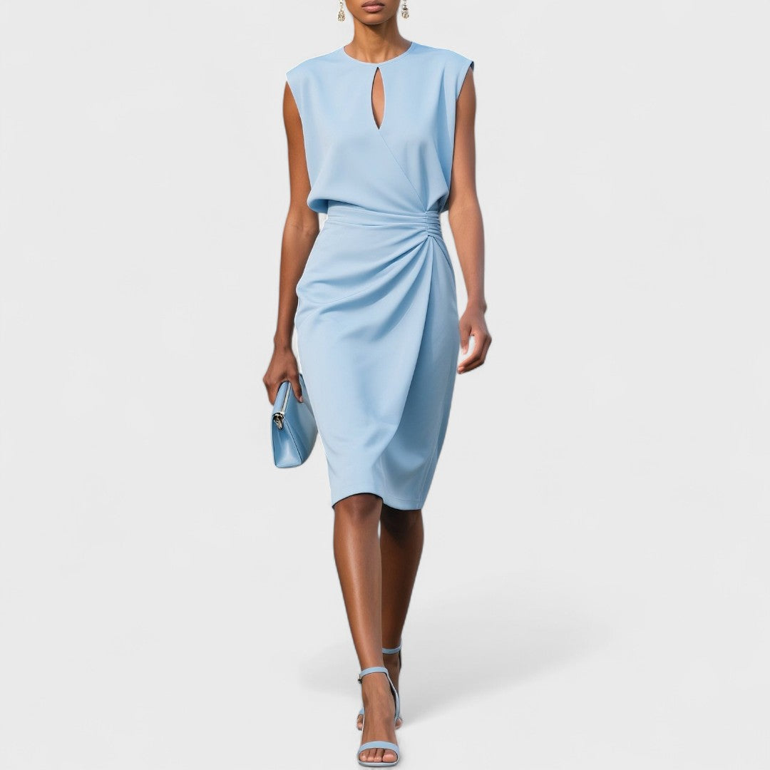 Portia | Women's Keyhole Neckline Midi Dress - Light Blue - Image 1