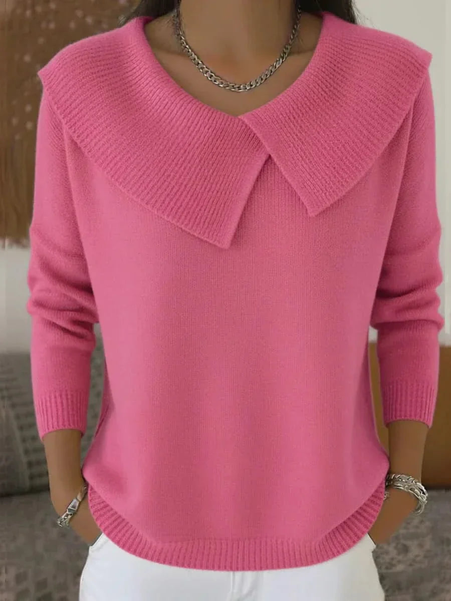 Primrose | Women's V Neck Ribbed Collar Sweater - Pink - Image 1