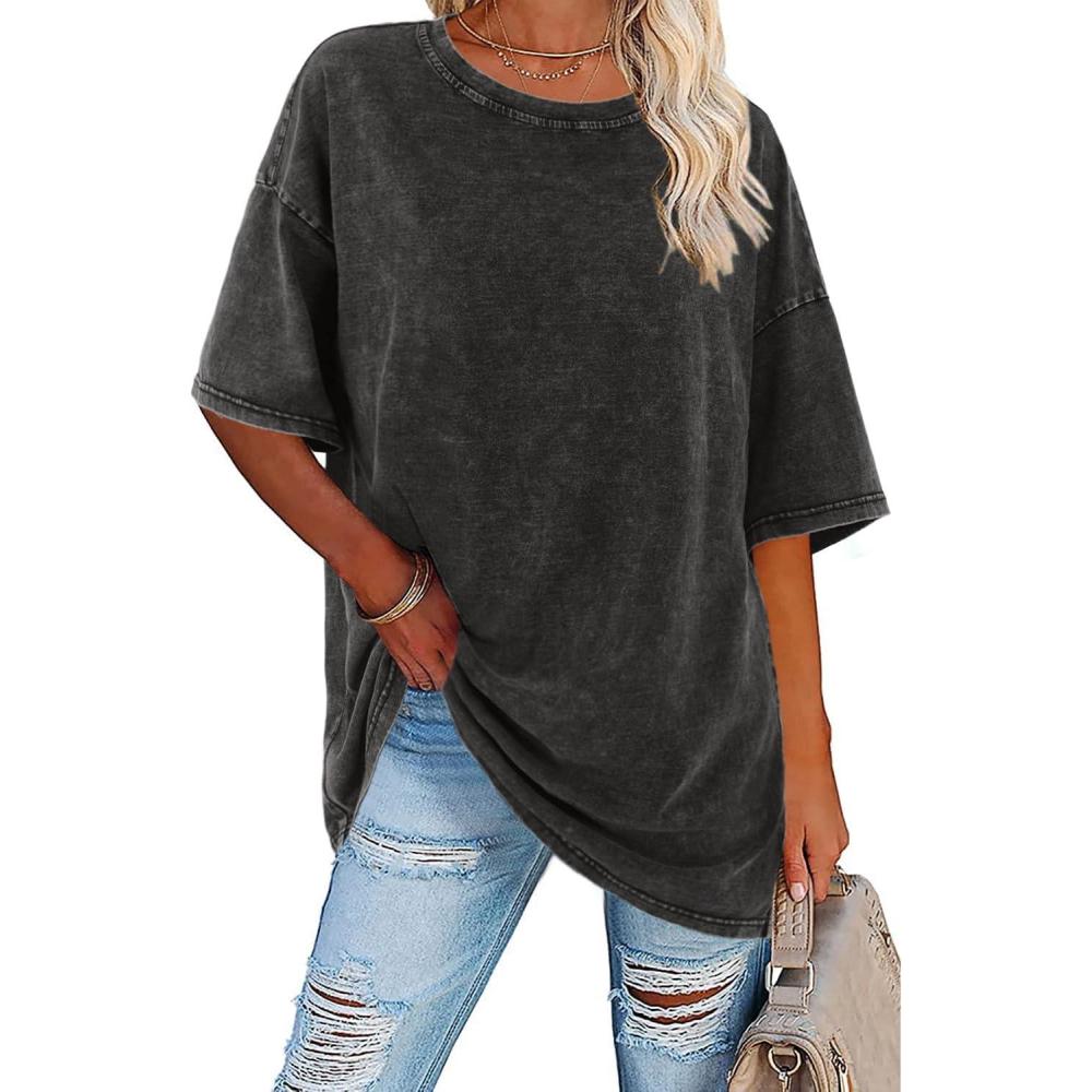 Primula | Women's Oversized Vintage T-Shirt - Dark Grey - Image 1