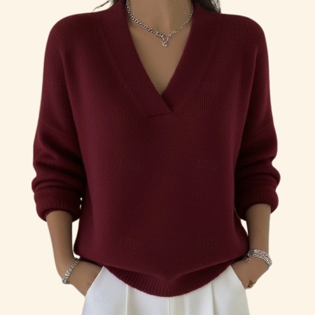 Primula | Women's V-Neck Long Sleeve Sweater - Burgundy - Image 1