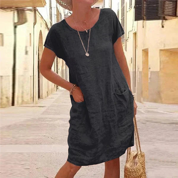 Quinella | Women's Short Sleeve Pocket Midi Dress - Black - Image 1