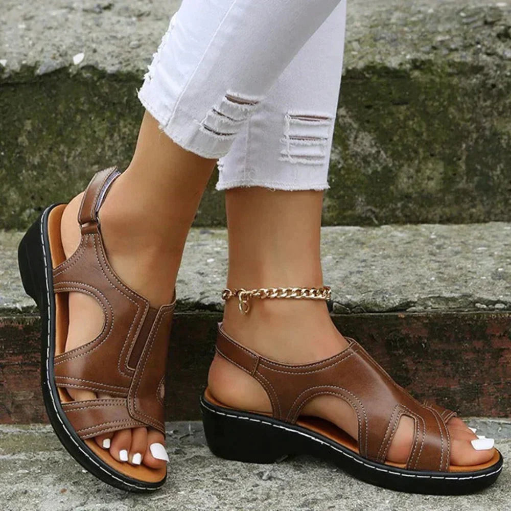 Quintessa | Women's Adjustable Strap Sandals - Brown - Image 1
