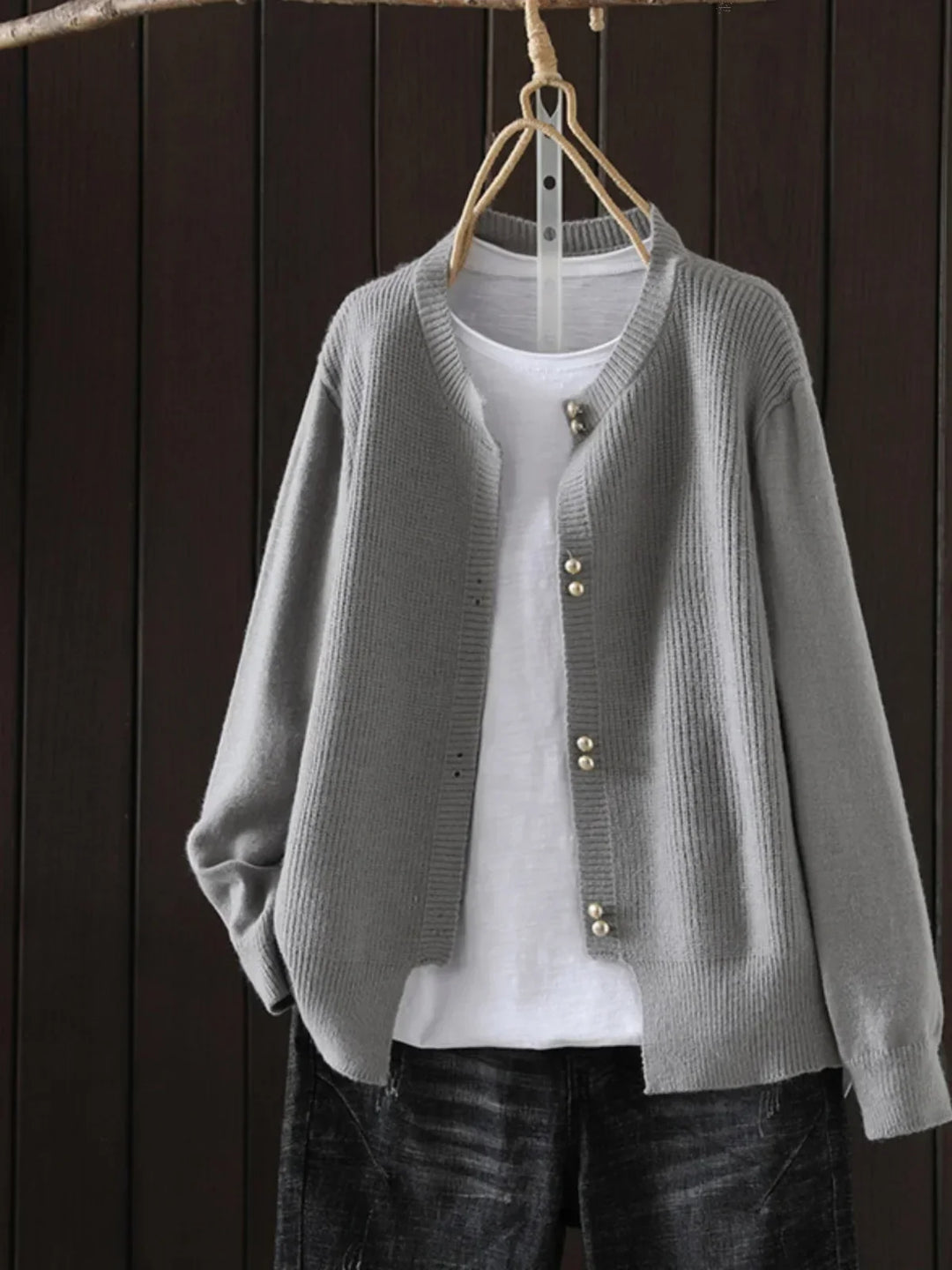 Romilda | Women's Relaxed Fit Knit Button Cardigan - Light Grey - Image 1