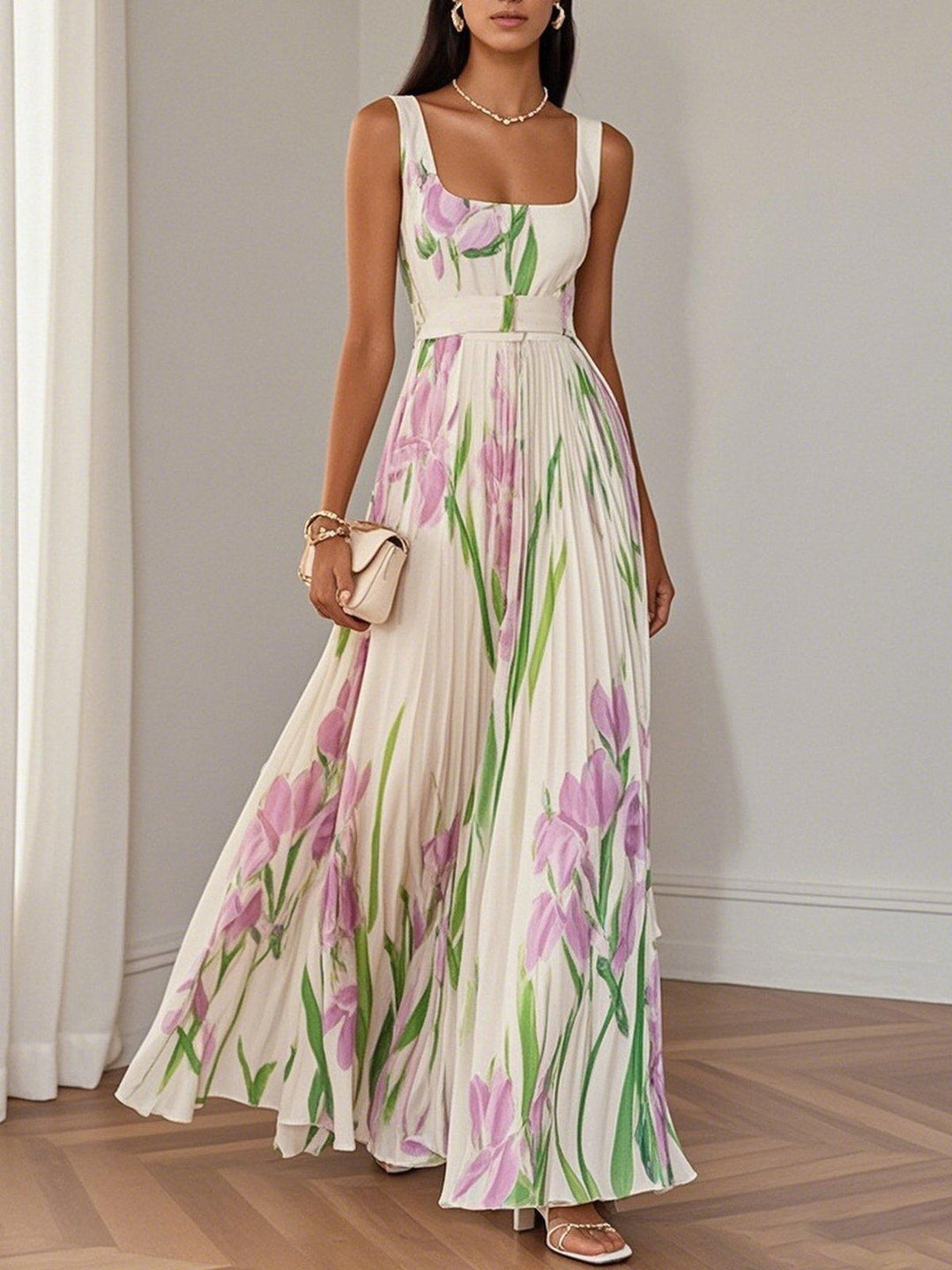 Romily | Women's Floral Square Neck Maxi Dress - Floral - Image 1