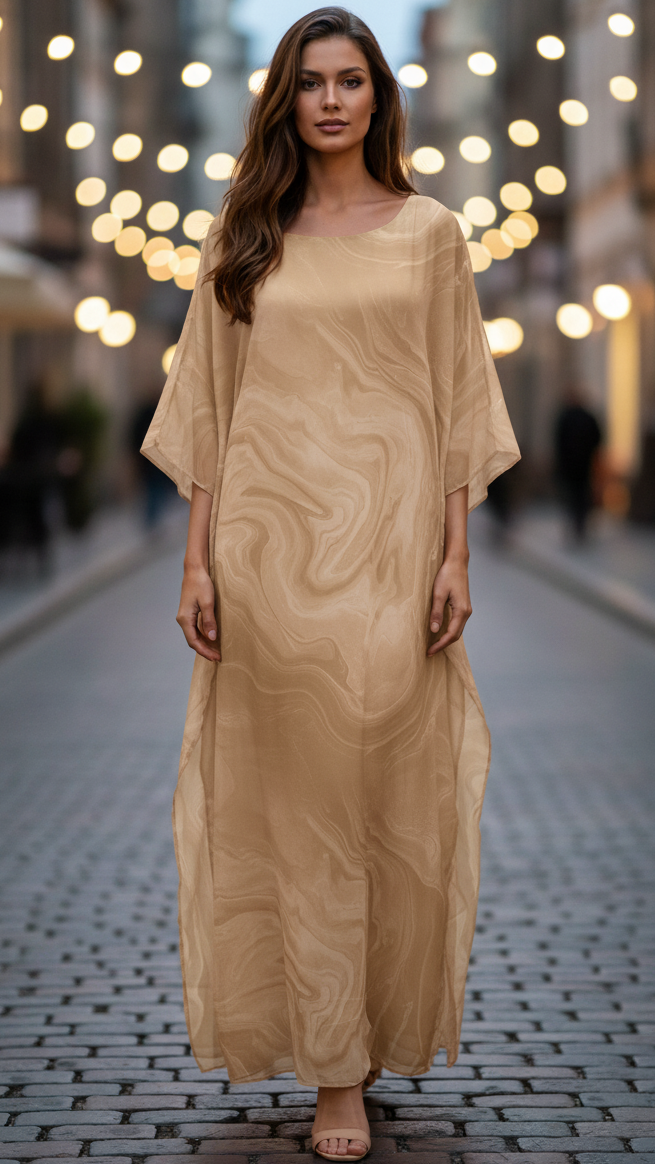 Rosalyn | Women's V Neck Kaftan Maxi Dress - Champagne - Image 1
