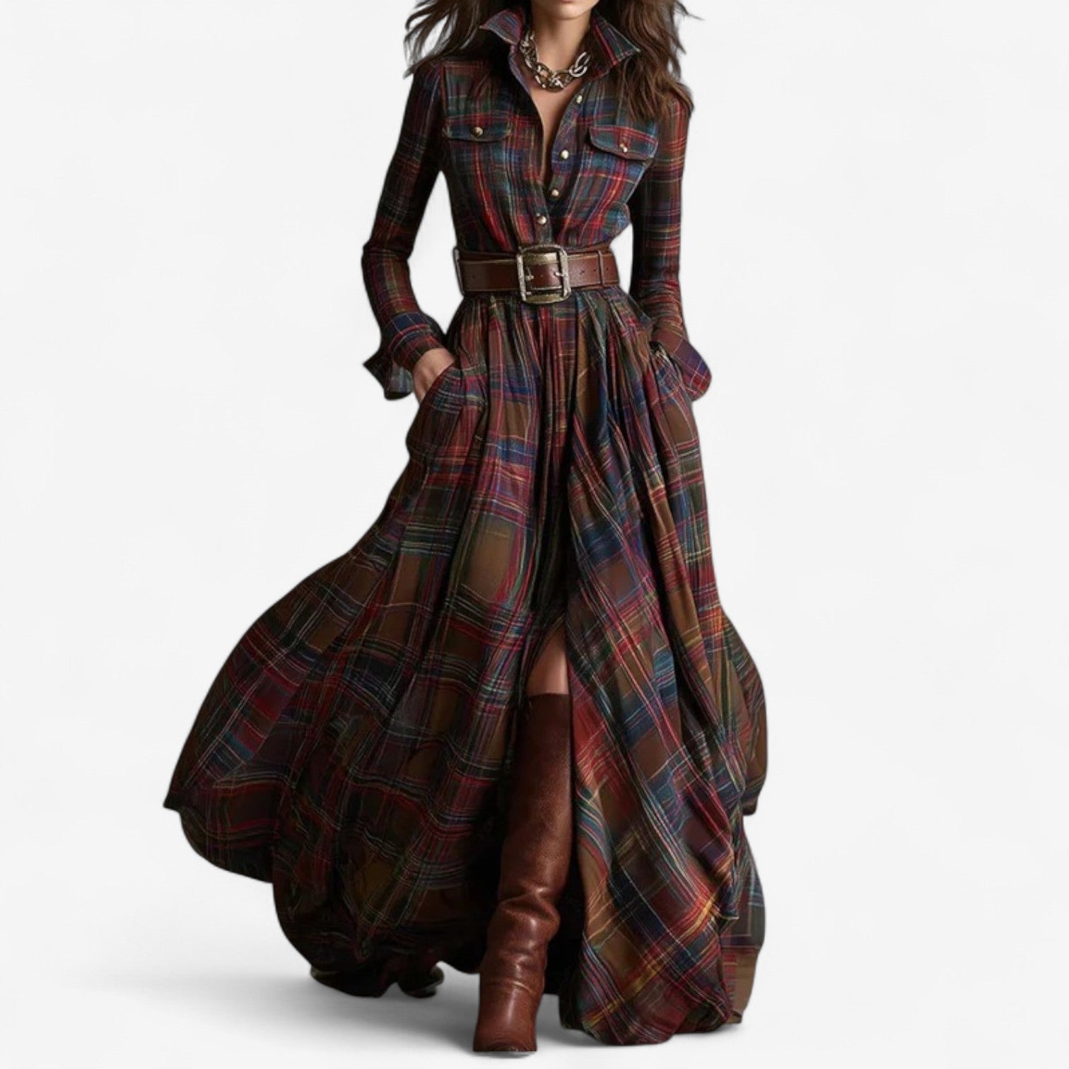 Rosalynne | Women's Tartan Maxi Dress - Image 1