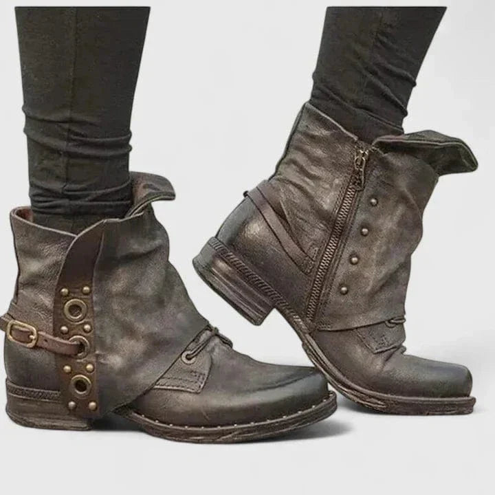 Rosamund | Women's Distressed Leather Ankle Boot - Dark Brown - Image 1