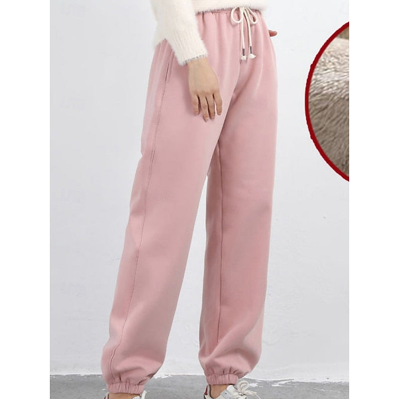 Rosamund | Women's Fleece-Lined Joggers High-Waist Sweatpants - Pink - Image 1