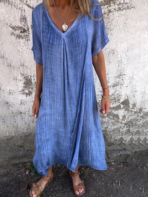 Roselle | Women's V Neck Short Sleeve Maxi Dress - Blue - Image 1