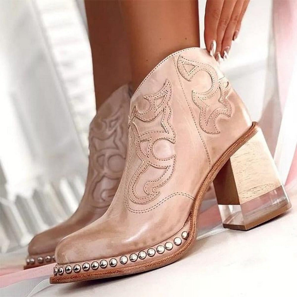 Rosetta | Women's Western Embroidered Ankle Boots - Beige - Image 1
