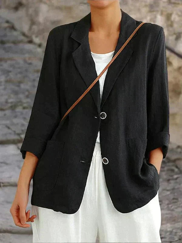 Rowena | Women's 3/4 Sleeve Relaxed Blazer - Black - Image 1