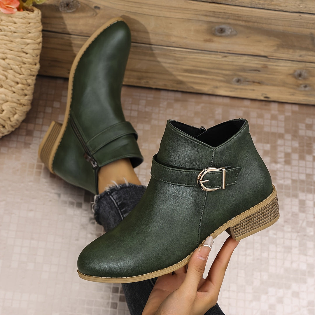 Rowena | Women's Chelsea Ankle Boot with Buckle Strap - Dark Green - Image 1