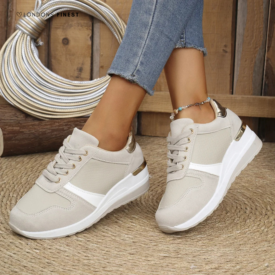 Rowena | Women's Platform Lace-Up Sneakers - Beige - Image 1