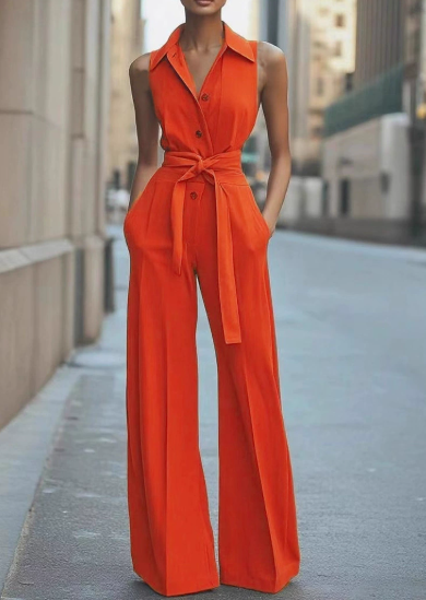 Roxanne | Women's Sleeveless Wide Leg Jumpsuit - Red - Image 1