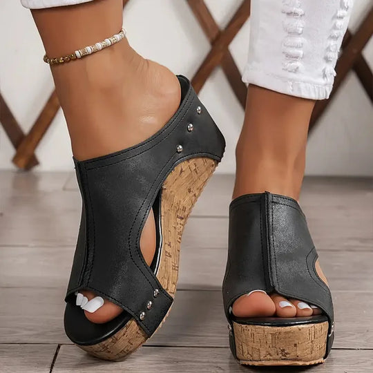 Sabrina | Damen Plateau-Keilabsatz-Sandalen – Schwarz – Bild 2