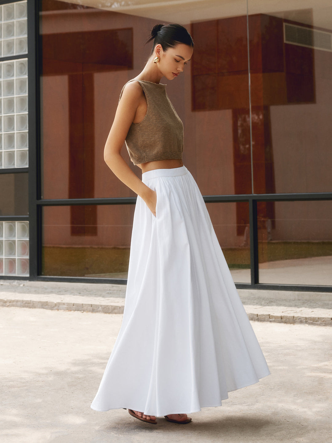Saffron | Women's High Waist Pleated Maxi Skirt - White - Image 1