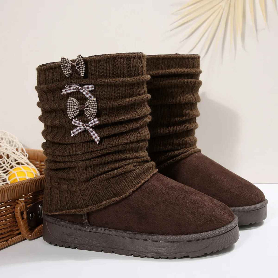 Saoirse | Women's Waterproof Winter Boots Knit Slouch - Dark Brown - Image 1