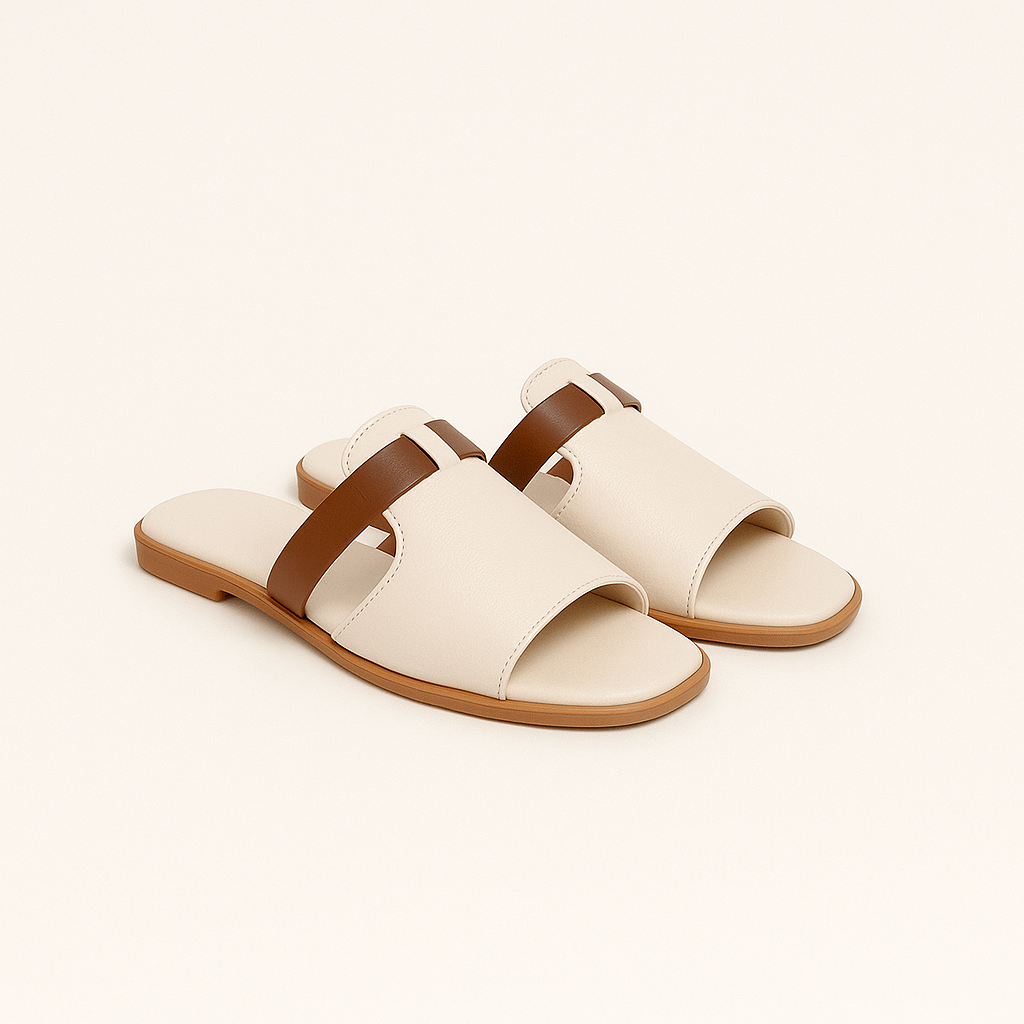Sapphira | Women's Slip-On Flat Slides - Beige - Image 1