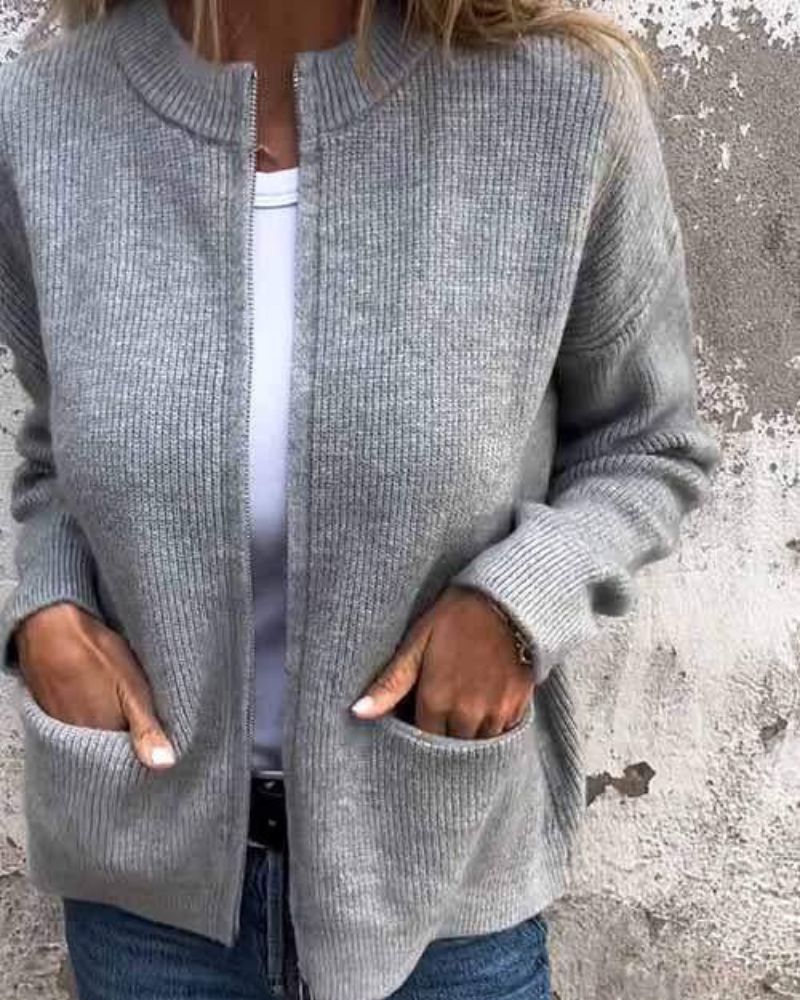 Seralynn | Women's Ribbed Grey Cardigan - Grey - Image 1