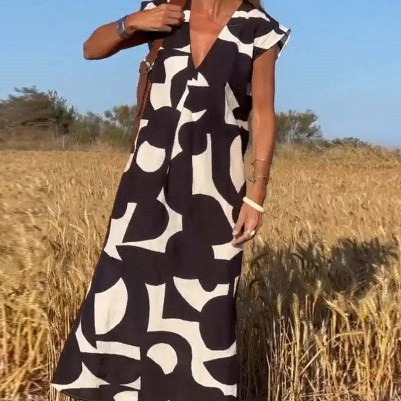 Seraphia | Women's Abstract Print V-Neck Maxi Dress - Image 1