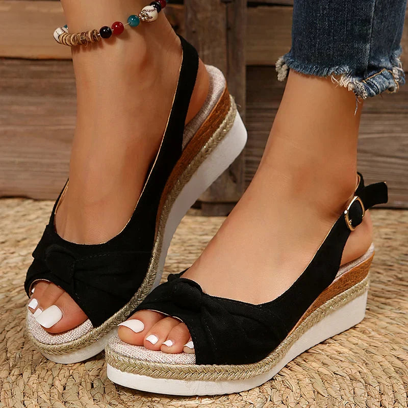 Seraphiel | Women's Espadrille Wedge Platform Sandals - Black - Image 1