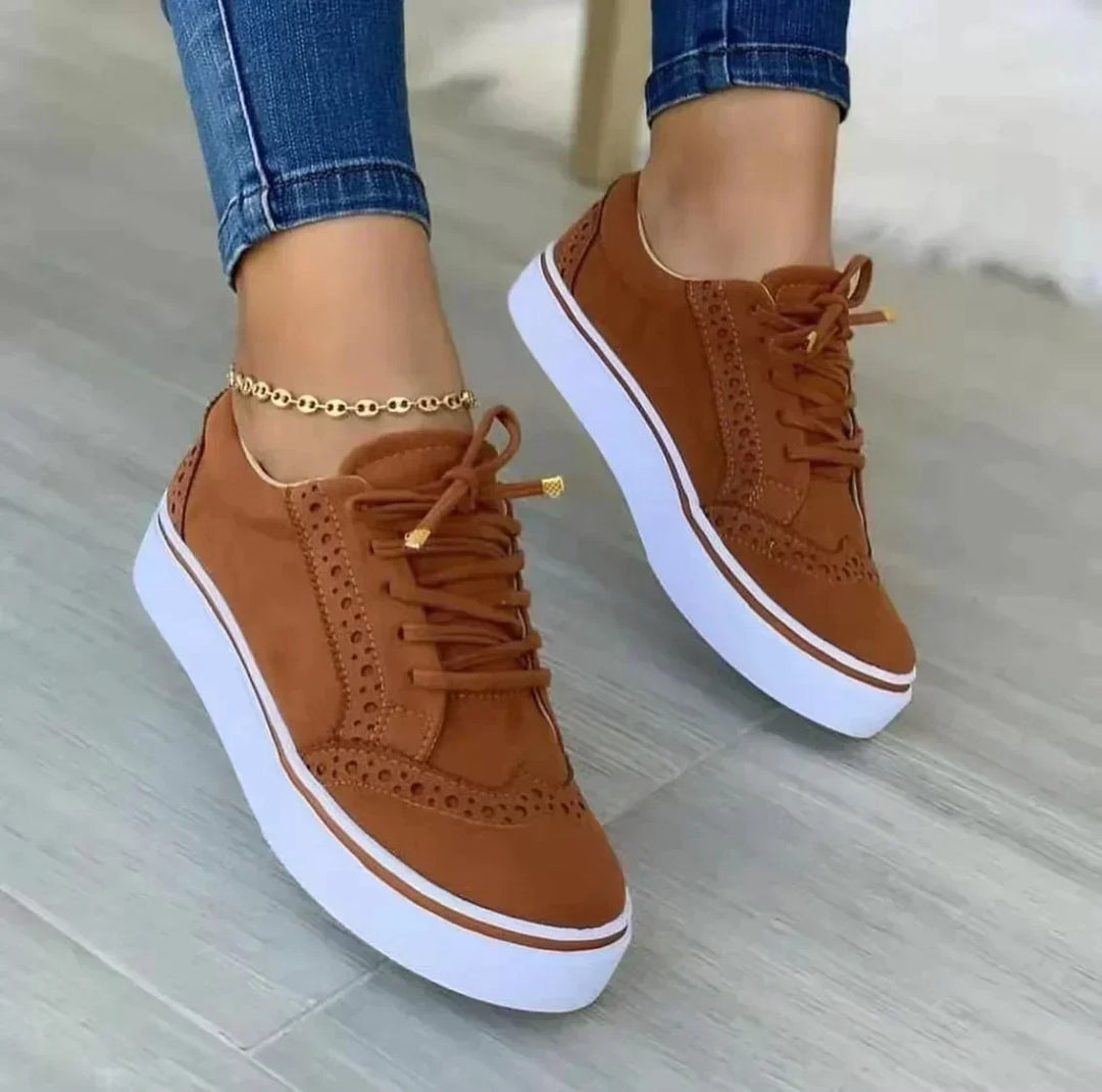 Seraphiel | Women's Platform Brogue Lace-Up Sneakers - Brown - Image 1