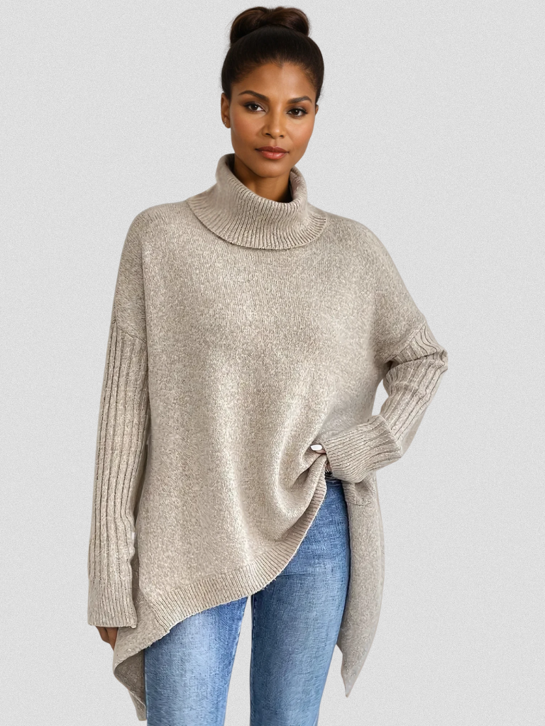 Seraphiel | Women's Turtleneck Oversized Jumper - Beige - Image 1