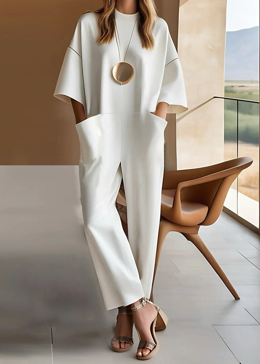 Seraphim | Women's Crew Neck Wide Leg Jumpsuit - White - Image 1