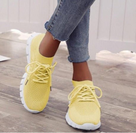 Seraphima | Women's Lace-Up Yellow Sneakers - Yellow - Image 1