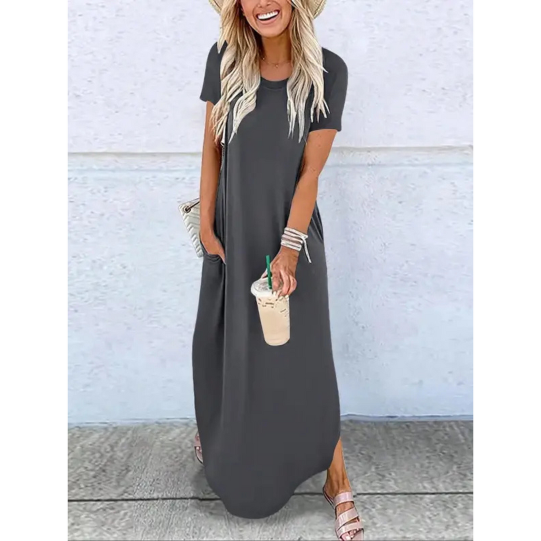 Seraphina | Women's Casual Round Neck Maxi Dress - Grey - Image 1