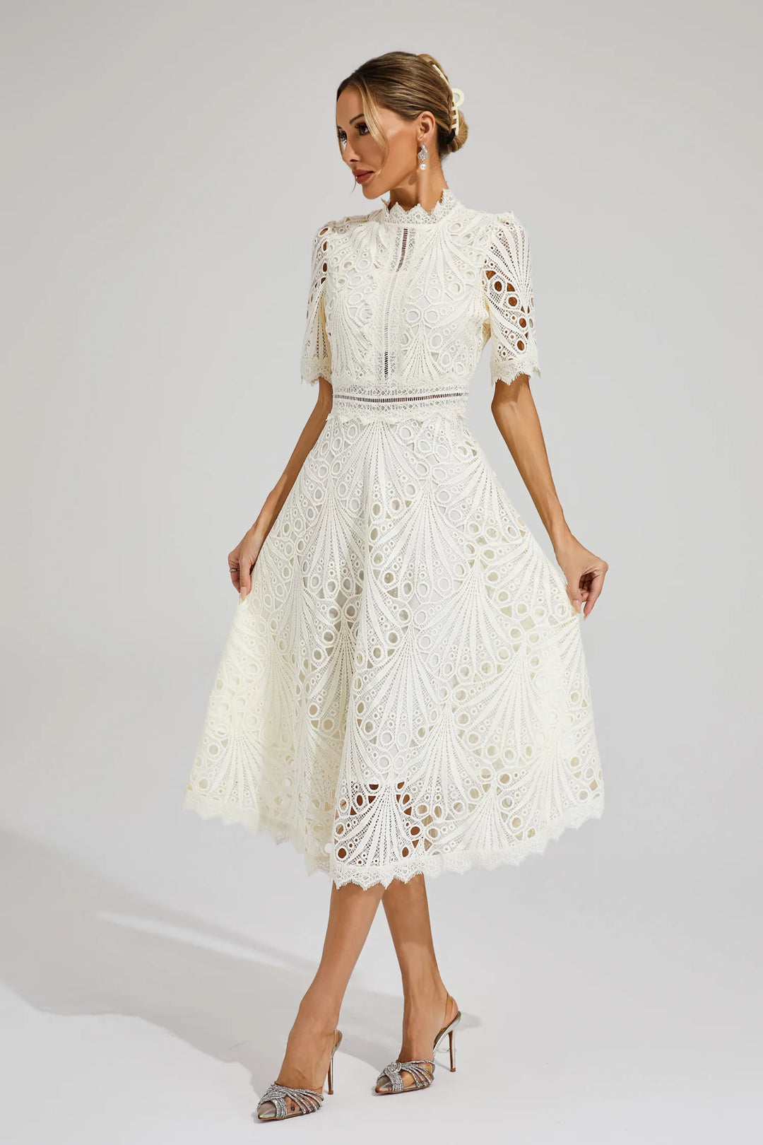 Seraphina | Women's White Mock Neck Midi Dress - White - Image 1