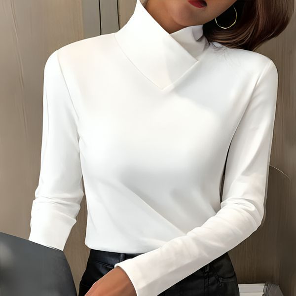 Seraphinda | Women's White Mock Turtleneck Long Sleeve Top - White - Image 1